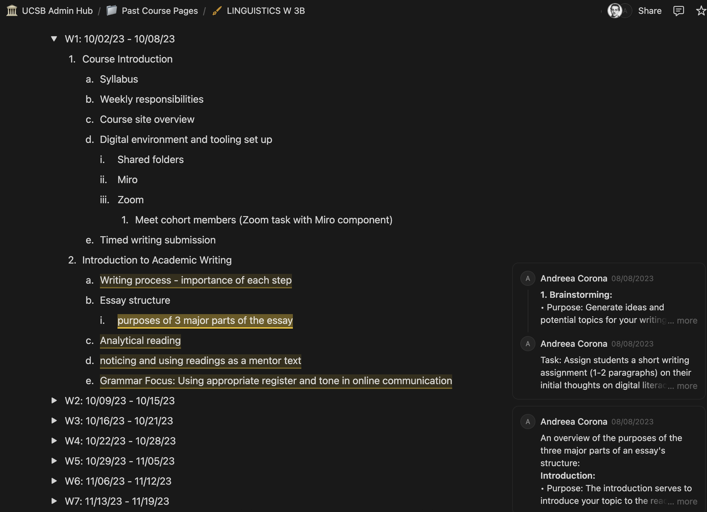 Weekly organizing