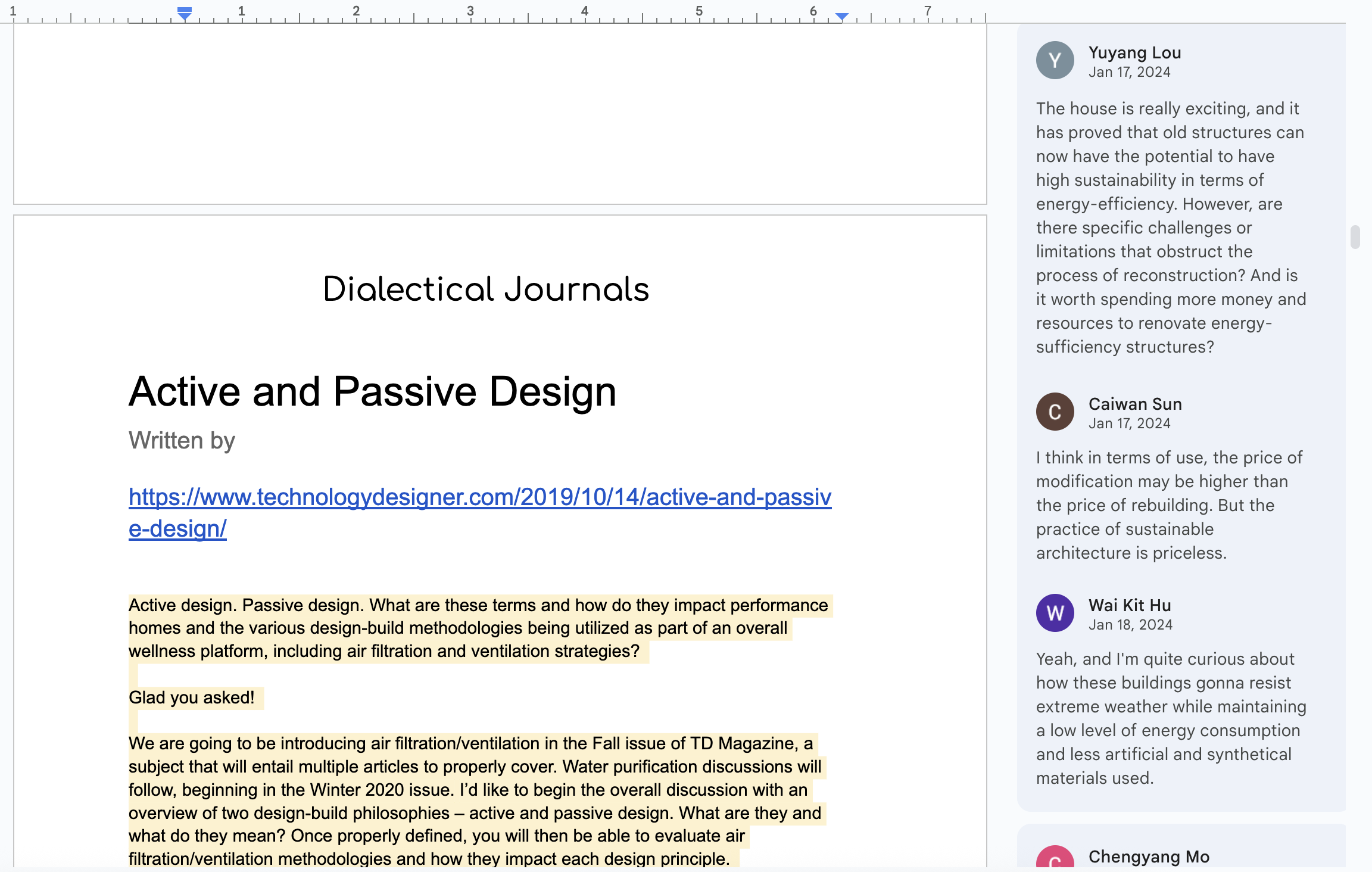 Google Docs collaborative journals